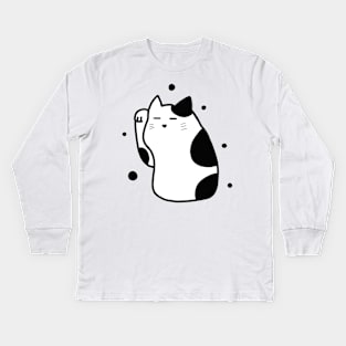 Neko Black White Anime Japan Manekineko Cat Simple Kawaii Art Logo Kids Long Sleeve T-Shirt